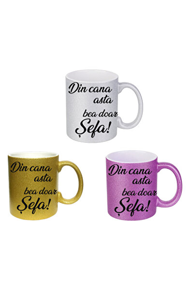 OEM Glamour Mug with Glitter, Message "Drink Only the Boss", Unique Office/Wo...