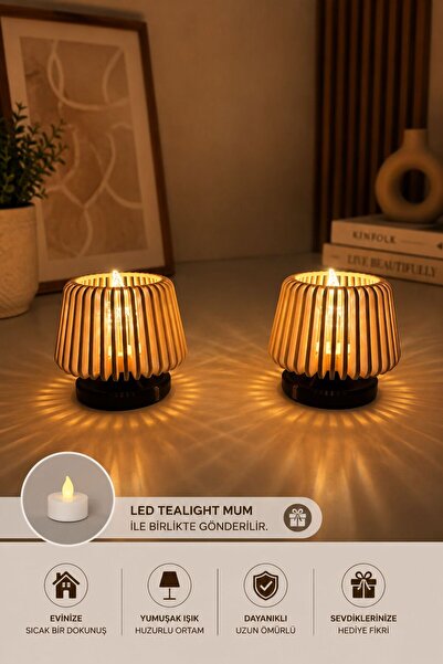 RELİEVO Dekoratif Led Tealight Mum Seti | Masaüstü Aydınlatma | 2'li Set Muml...