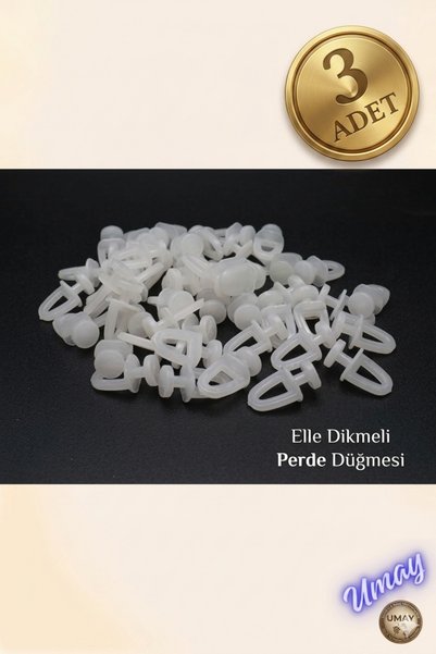 İstanbul Grup 3 Adet Elle Dikmeli Perde Düğmesi Tül Perde Düğmesi Beyaz Plast...