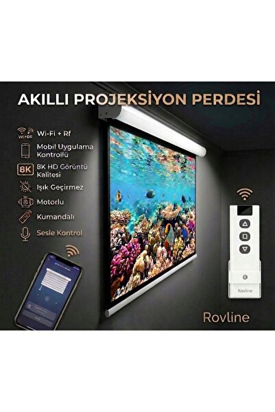 Rovline Akıllı Projeksiyon Perdesi, Wi-Fi + Rf, Motorlu, 260x200, Sesle Kontr...