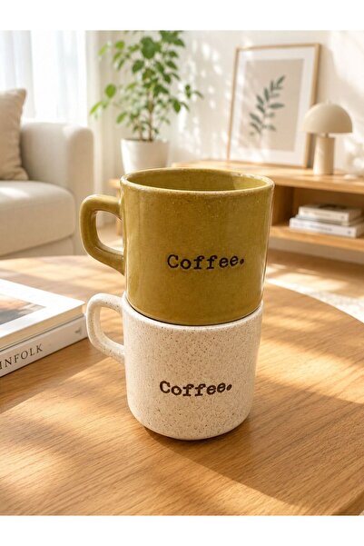 ROYAL GİFT 2’li Coffee Yazılı Seramik Kupa Seti –Şık Tasarım Kahve Kupası – G...