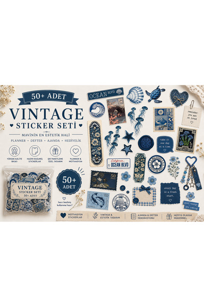 Minimaliz Studio Vintage Mavi Sticker 2'li Set