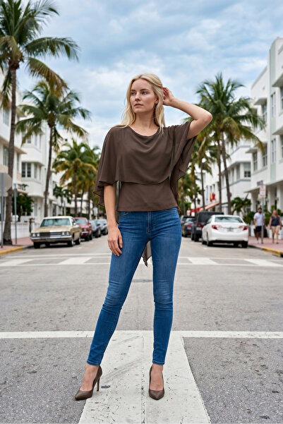 Romina Ruffle Chiffon Crew Neck Flounce Casual Blouse