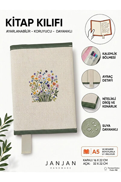 JANJAN DOĞAL KUMAŞ Kitap Kılıf,Yıkanabilir Kitap Kılıfı,Kitap Koruyucu,32x22 ...