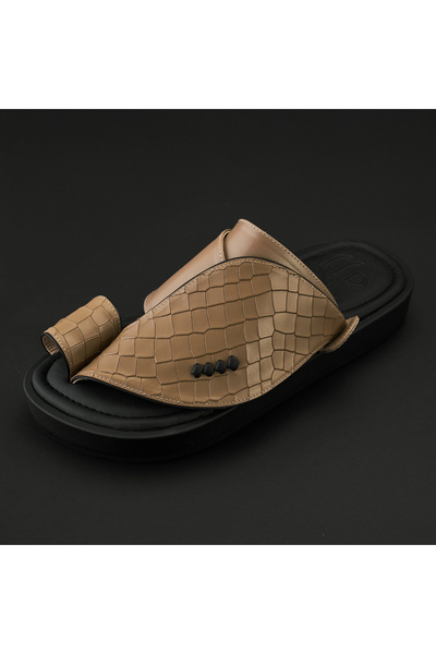 Razzah Classic Design Snake Patterned Leather Dressy Oriental Shoe - Beige an...