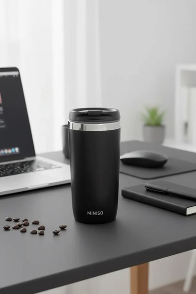 Miniso Lisanslı Kahve Serisi Çift Cidarlı 304 Çelik Termos Bardak Siyah Matar...