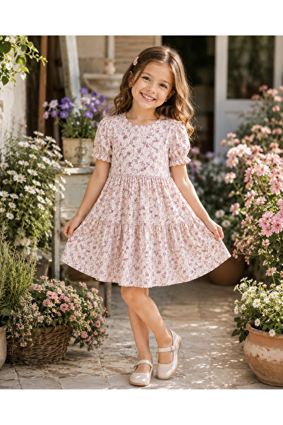 WE&ME Rochie de muselină pentru fete, cu imprimeu floral, mâneci tip balon, c...