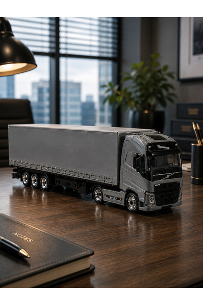 shop Gri Scania, Volvo Model Oyuncak Tır – 46 cm Uzunluk, Hareketli Dorse, 12 Tekerlekli Konteyner Tır