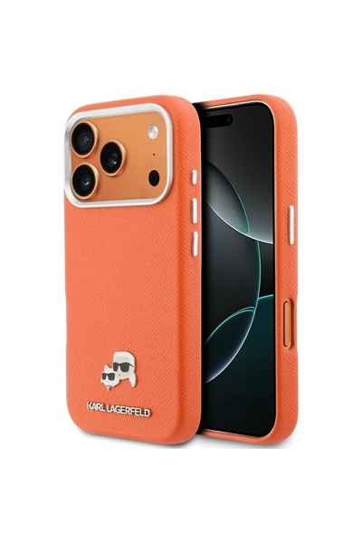 Karl Lagerfeld Husa pentru iPhone 17 Pro, Karl & Choupette Head Pin Saffiano ...