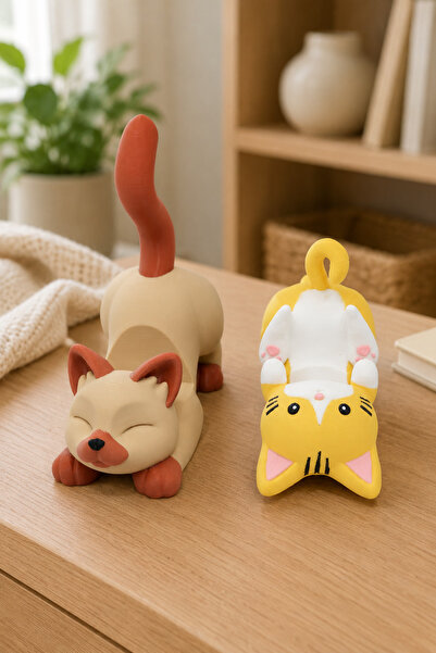 MYCRAFT3D 2'li Set Kedi Figürlü Telefon Tutucu Stand - 3D Baskı Ofis Masaüstü...