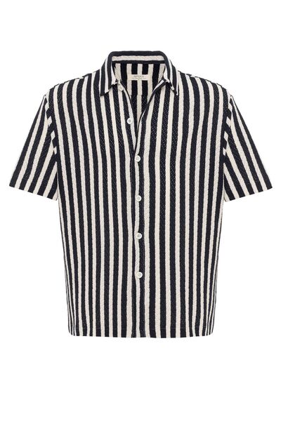 S13 Store Oversize Ajurlu Çizgili Erkek Gömlek