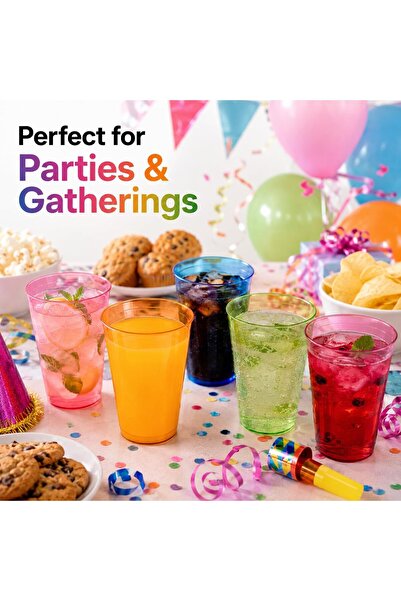 Sunny Your Bright choice Sunny Colored Reusable Plastic Cups 8oz – 25 PCS Transparent Colored Drinking Cups for Juice, Water & Soft Drinks | Recyclable BPA-Free Party Cups (Blue)