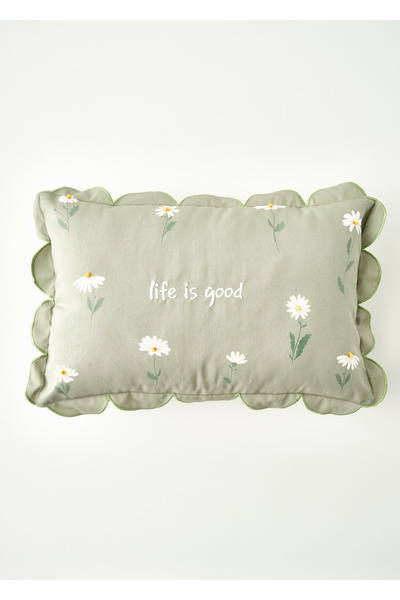 Bella Maison Daisy Scallop Kenar Boncuklu Dekoratif Yastık Kılıfı Bej (35x50 cm)