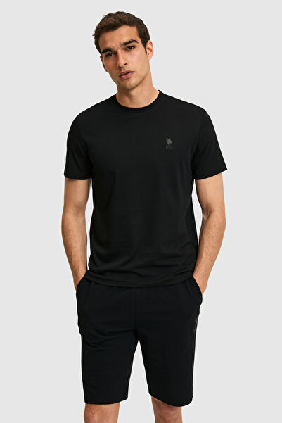 U.S. Polo Assn. تي شيرت أساسي أسود برقبة دائرية وقصة عادية للرجال 50326953-VR046