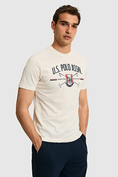 U.S. Polo Assn. Men's Regular Fit Crew Neck Cream T-Shirt 50322479-Vr071
