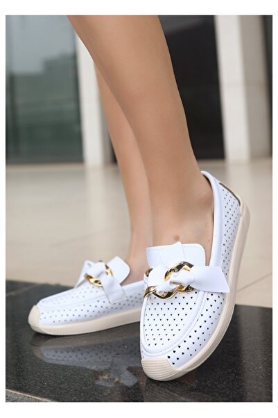 BellAyakkabı Bellamor Women's Chain Detailed Laser Cut Casual Comfortable Loa...