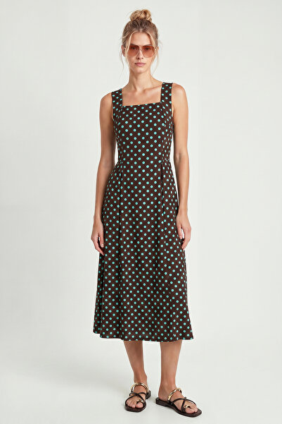 Lovelyİstanbul Polka Dot Patterned Summer Viscose Dress Lzh0029 Brown