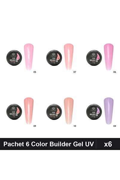 global fashion Pachet 6 Color Builder Gel UV 15g - Nr.04 Nr.05 Nr.06 Nr.07 Nr...