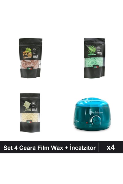 global fashion Set 4 Ceară Epilare Film Wax 100g + Încălzitor ProWax - Lemn S...