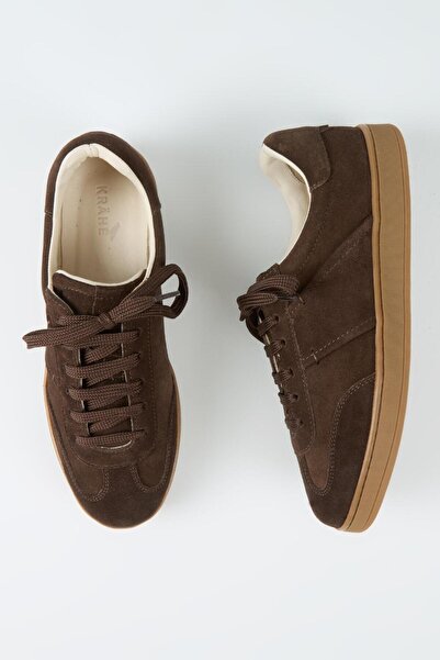 Krahe Calijero Men's Genuine Leather Lace-Up Brown Sneakers