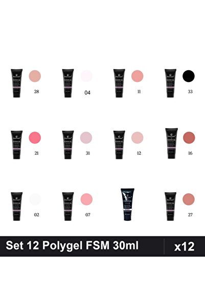 FSM Set 12 Polygel 30ml - Nr.28, Nr.04, Nr.11, Nr.33, Nr.21, Nr.31 - Construc...