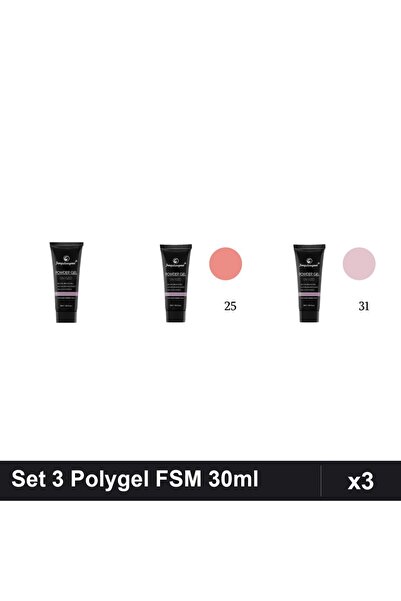 FSM Set 3 Polygel 30ml - Nr.01 CLEAR, Nr.25, Nr.31 - Constructie Unghii
