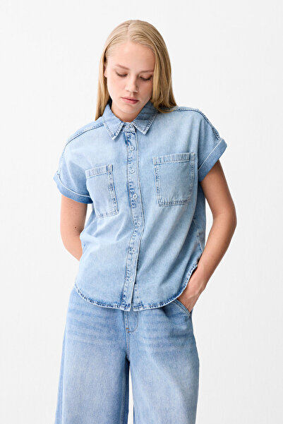 Love My Body Denim Kısa Kollu Gömlek