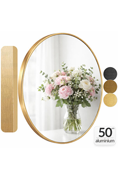 Callena Oglindă rotundă de 50cm, cu ramă aurie, oglindă de perete, decorativă...