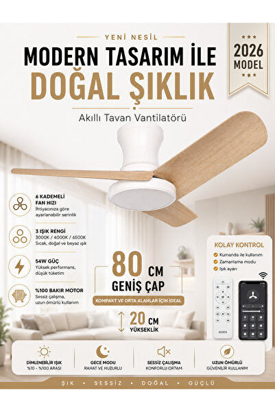 Kılıforyum 80 CM Akıllı Tavan Vantilatörü LED Aydınlatmalı | Kumandalı & Tele...