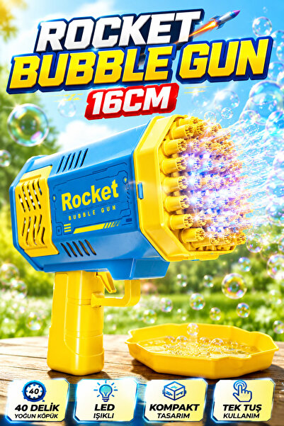 YILDIRIM OYUNCAK LED Işıklı Köpük Tabancası 16cm - Rocket Bubble Gun 40 Delik...