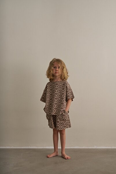 Oh La La Koala For Little Ones Brown Boho Bloom Series Waffle Shorts Set