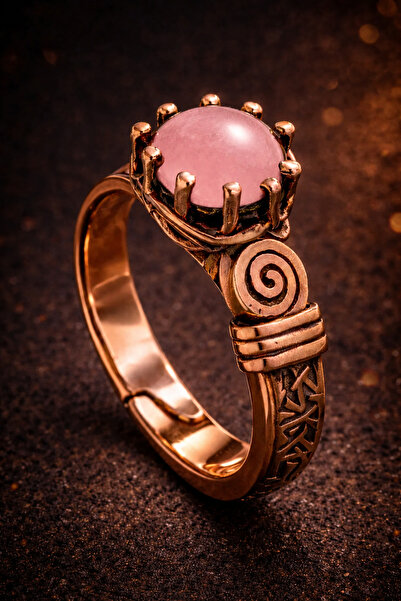 İyyaKee Handmade Pink Quartz Stone Copper Ring 9.5mm Natural Stone Anti-Aller...