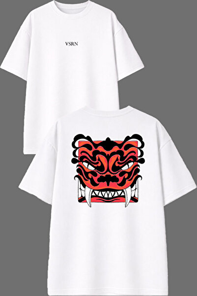 VSRN Μπλουζάκι με σχέδιο Red Tiger, μπροστινό και πίσω μέρος με στάμπα, λευκό...