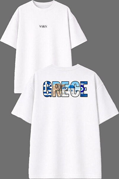 VSRN Nice Grece Design Front and Back Printed White Oversize T-Shirt