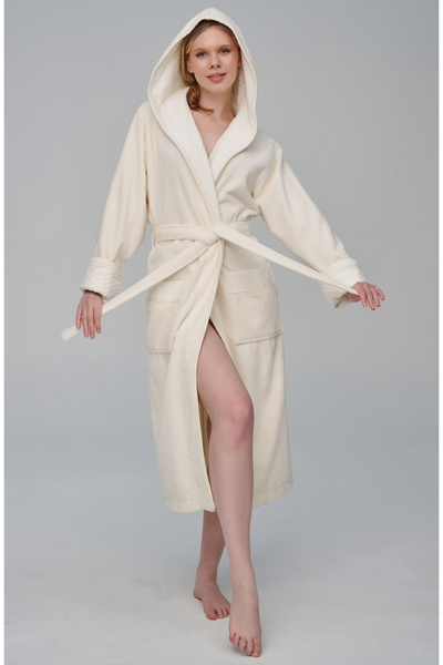 Nuşa Women's Hooded Collar Pyramid Bamboo Cotton Soft Absorbent Luxury Bathrobe