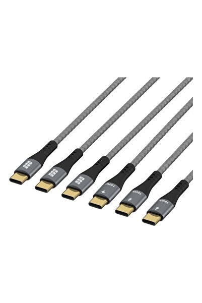 EFB Set de cabluri USB-C 100W PD 3.0 5A cu cip E-Marker 0,5+1+2m gra