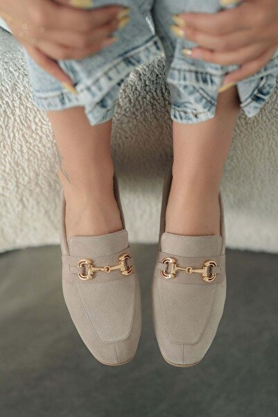 Parponi Harper women's buckled genuine suede loafer shoes - beige