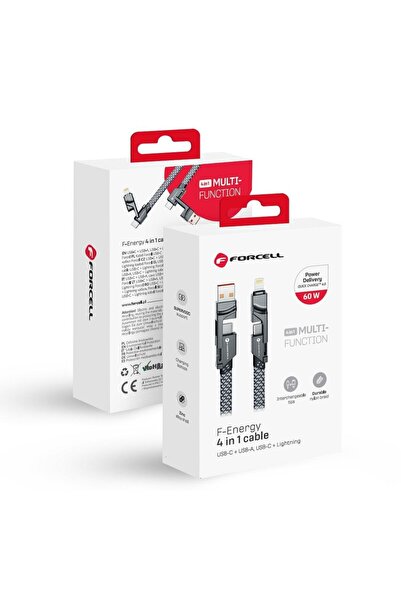 Forcell Cablu USB USB-A + USB-C - USB-C + Lightning 1 m Negru-argintiu