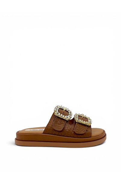 Vieris Shoes Taba Hakiki Deri Örgülü Işıltılı Toka Detaylı Günlük Kadın Terli...