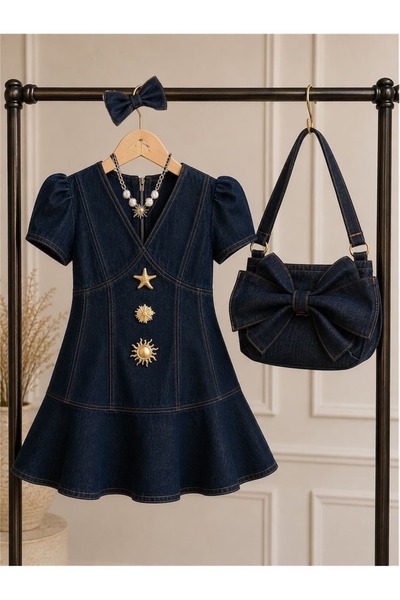 Bisahane Girl's Denim Dress Bag Buckle Pendant