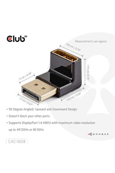 Club 3D Adaptor Club3D DP > DP 1.4 cotit la 90° 4K@120Hz St/Bu retail