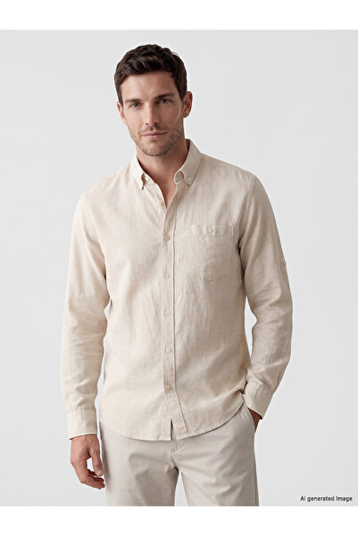 LC Waikiki Rmz Gi̇yi̇m Farkiyla Standart Fit Ke Linen Stylish Men's Shirt