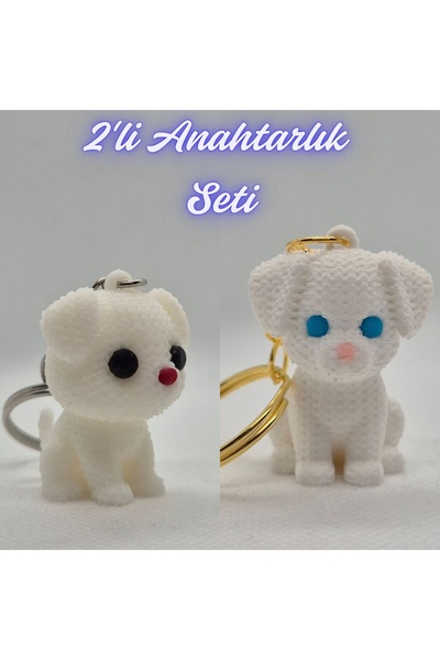 3DAtölyeMaker White Knitted Patterned Dog and White Knitted Pattern Dog-2 Key...