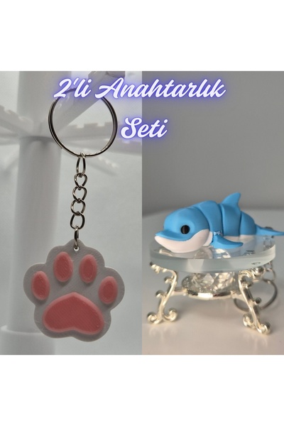 3DAtölyeMaker Light Pink Cat Paw and Light Blue Flexible Colorful Dolphin Key...