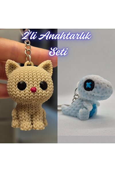 3DAtölyeMaker Cream Knitted Patterned Cat and White Knitted Patterned Moving ...