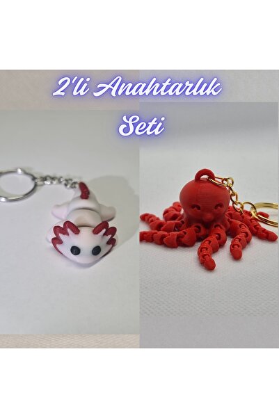 3DAtölyeMaker Light Pink Flexible Axolotl and Pink Octopus Keychain
