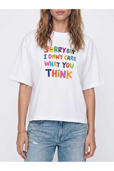 Coredra Tricou pentru femei I Don't Care Boxed Fit - Alb - C590