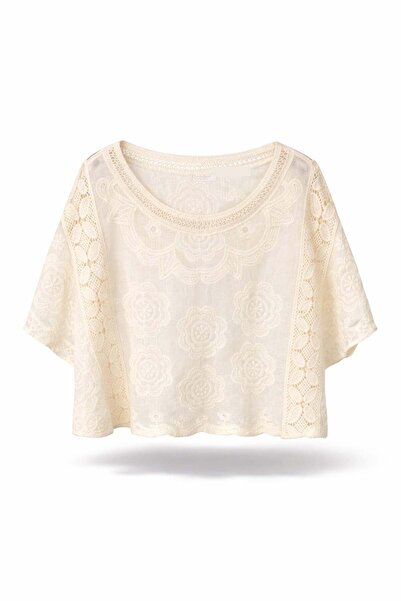 5in1Canpolat Natural Floral Embroidered Lace Blouse 39740