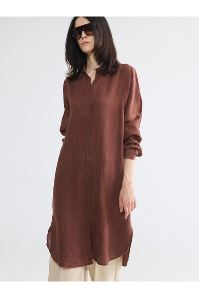 LC Waikiki Brown Oversize 100% Linen Women's Shirt Tunic