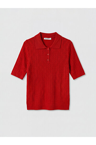 LC Waikiki Red Polo Collar Women's Knitwear Sweater by Güli̇s Gi̇yi̇m